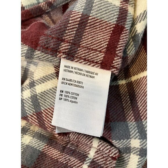 American Eagle Men’s Thick Plaid Flannel Shirt Classic Button Up Burgundy Size S - Picture 6 of 8